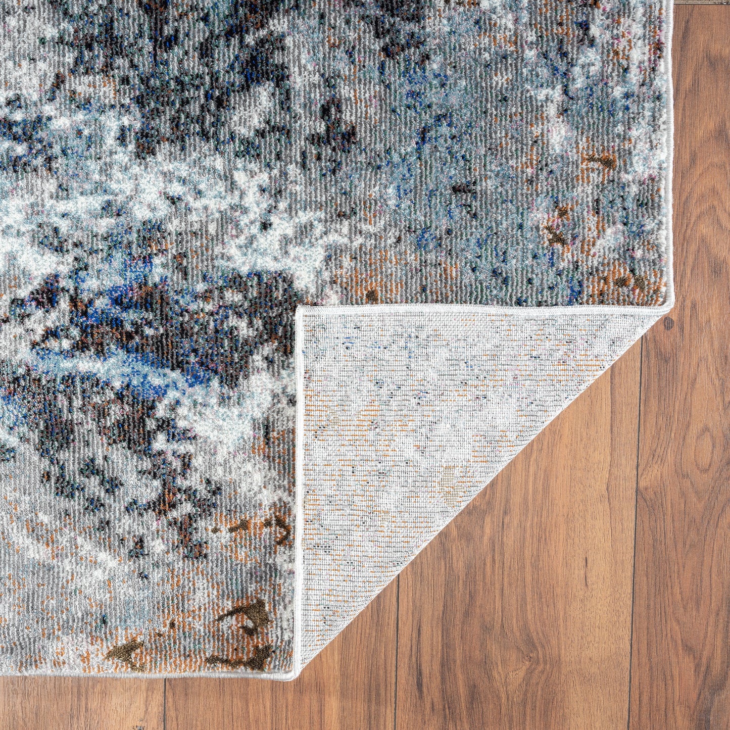 REVOL-81803 Modern/Contemporary Machine Made Rust/Blue/Gray/White Poly Blend Indoor Area Rugs - LR Home