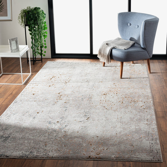 Revolution-81804 Modern Power-Loomed Gray/Cream/Rust/Pink Cotton Indoor Area Rug - LR Home