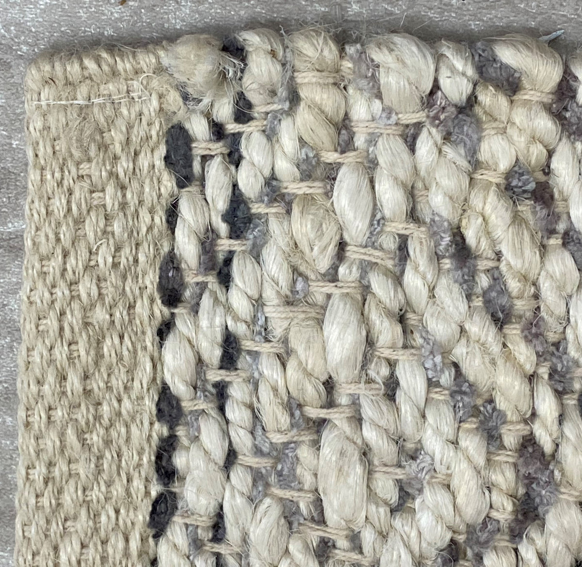 Hand-Woven Geometric Gray and Jute Rug - close-up detail