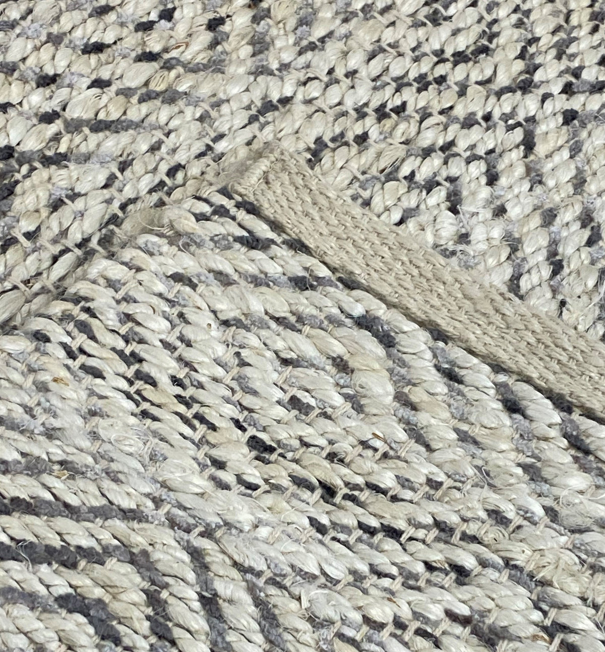 Hand-Woven Geometric Gray and Jute Rug - back view