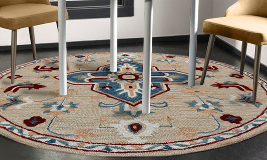 Rugs Ariel-22131 Farmhouse Hand-Tufted Beige/Blue Cotton Indoor Area Rug - LR Home