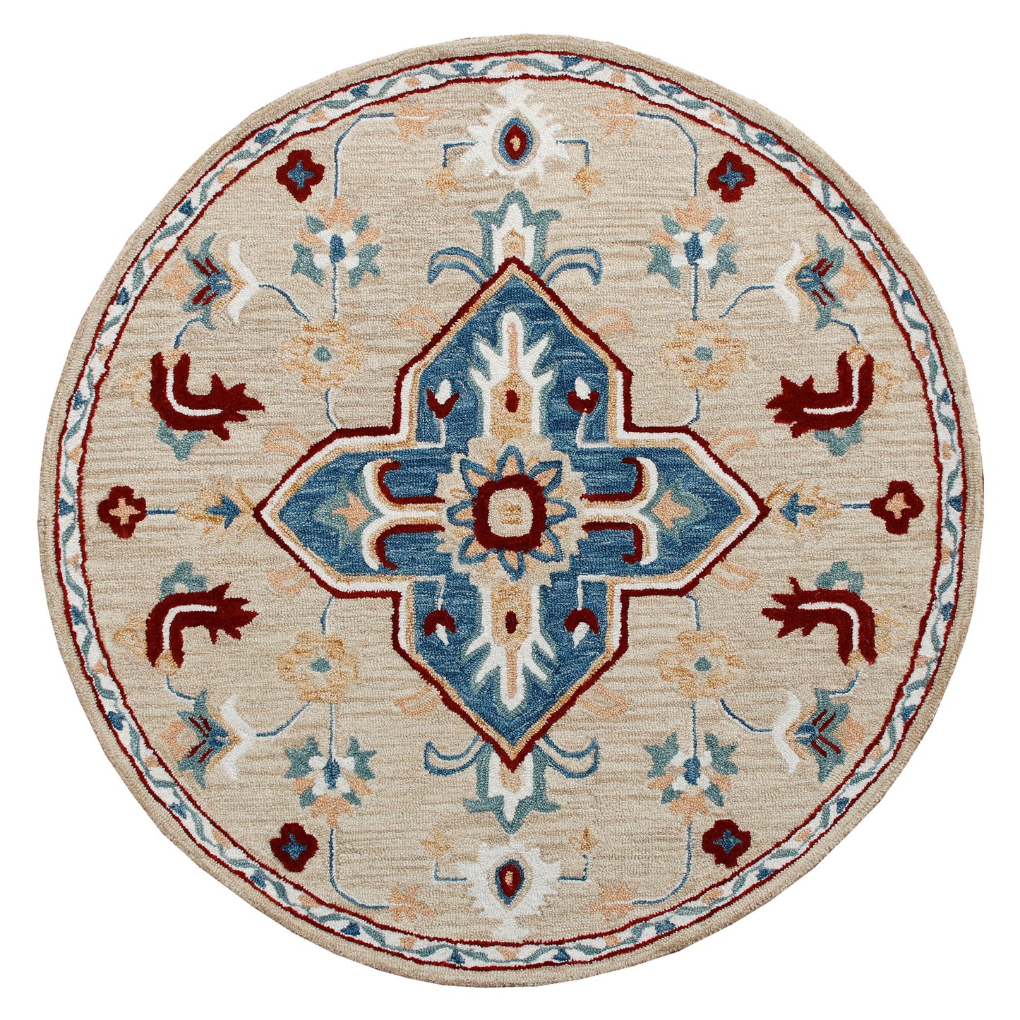 RUGSA-22131 Bohemian/Eclectic Hand-Tufted Beige/Blue Wool Indoor Area Rugs - LR Home