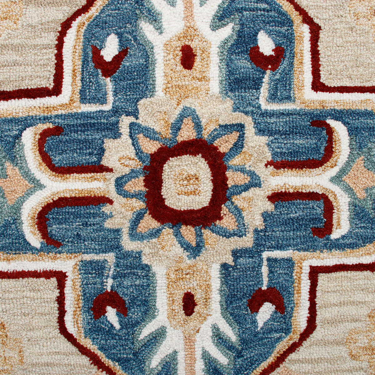 RugsA Beige/Blue Medallion Wool Round Rug - color swatch