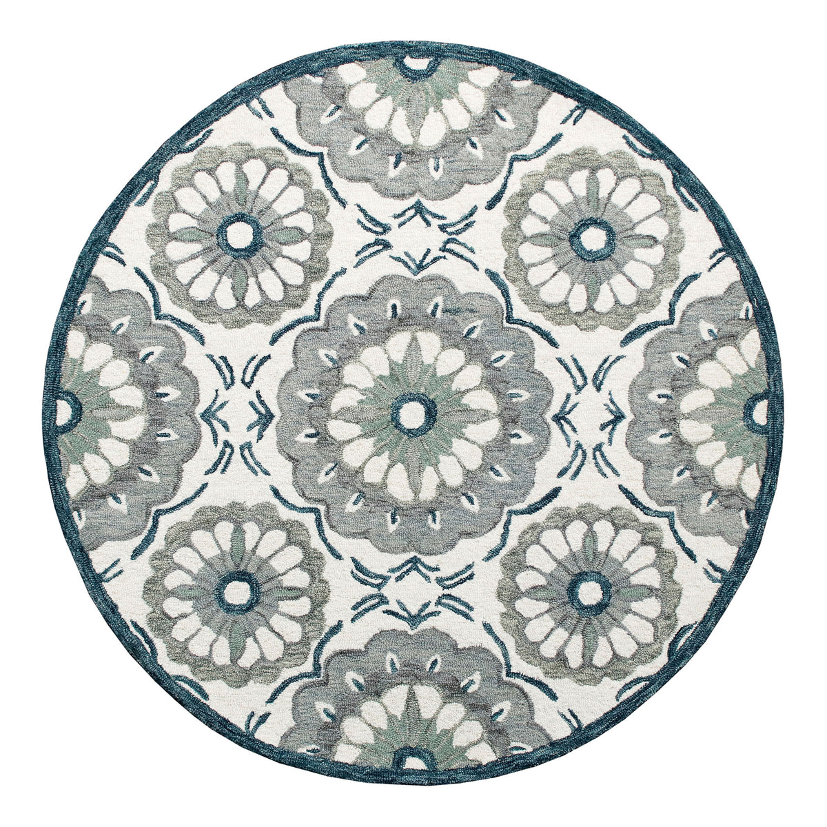 RugsA Ivory/Gray Suzani Wool Round Rug - Silo view