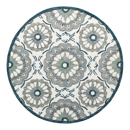 RugsA Ivory/Gray Suzani Wool Round Rug - Silo view