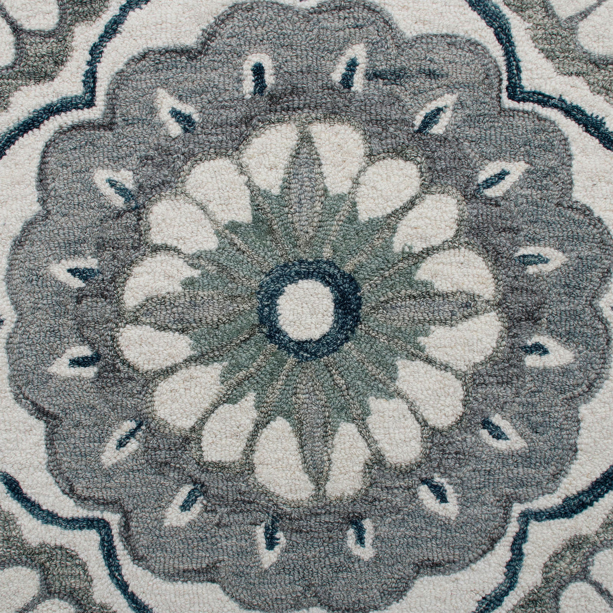 RugsA Ivory/Gray Suzani Wool Round Rug - color swatch