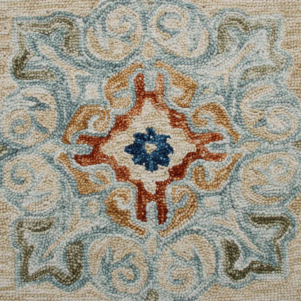 RugsA Beige/Blue Medallion Wool Round Rug - color swatch