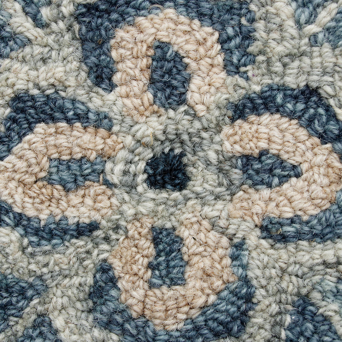 RugsA Gray/Blue Medallion Wool Round Rug - close-up detail