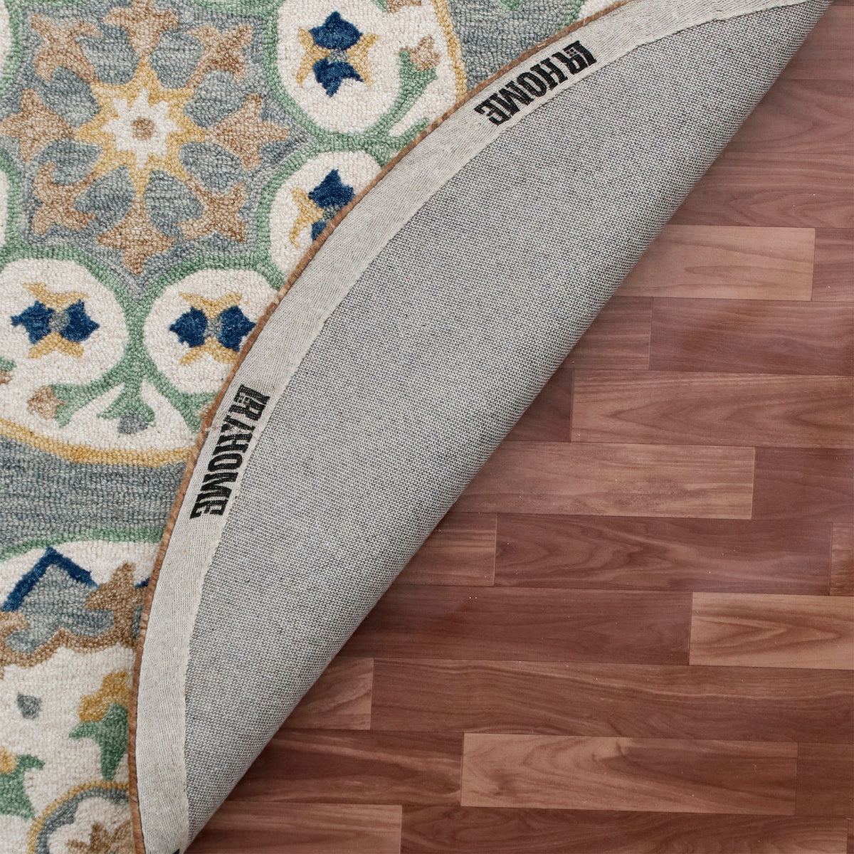 RugsA Gray/Brown Suzani Wool Round Rug - back view