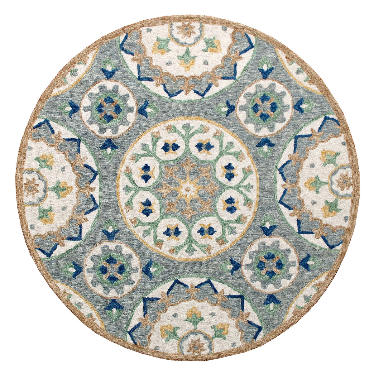 RugsA Gray/Brown Suzani Wool Round Rug - Silo view