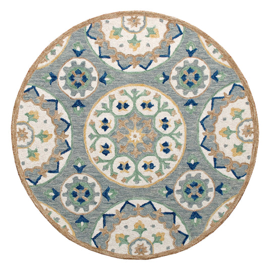 RugsA Gray/Brown Suzani Wool Round Rug - Silo view