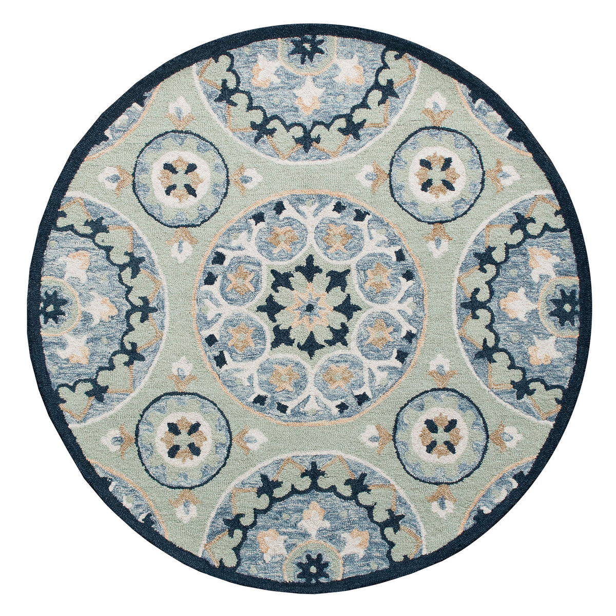 RugsA Sage/Blue Suzani Wool Round Rug - Silo view