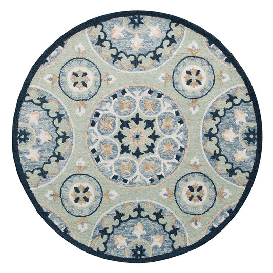 RugsA Sage/Blue Suzani Wool Round Rug - Silo view