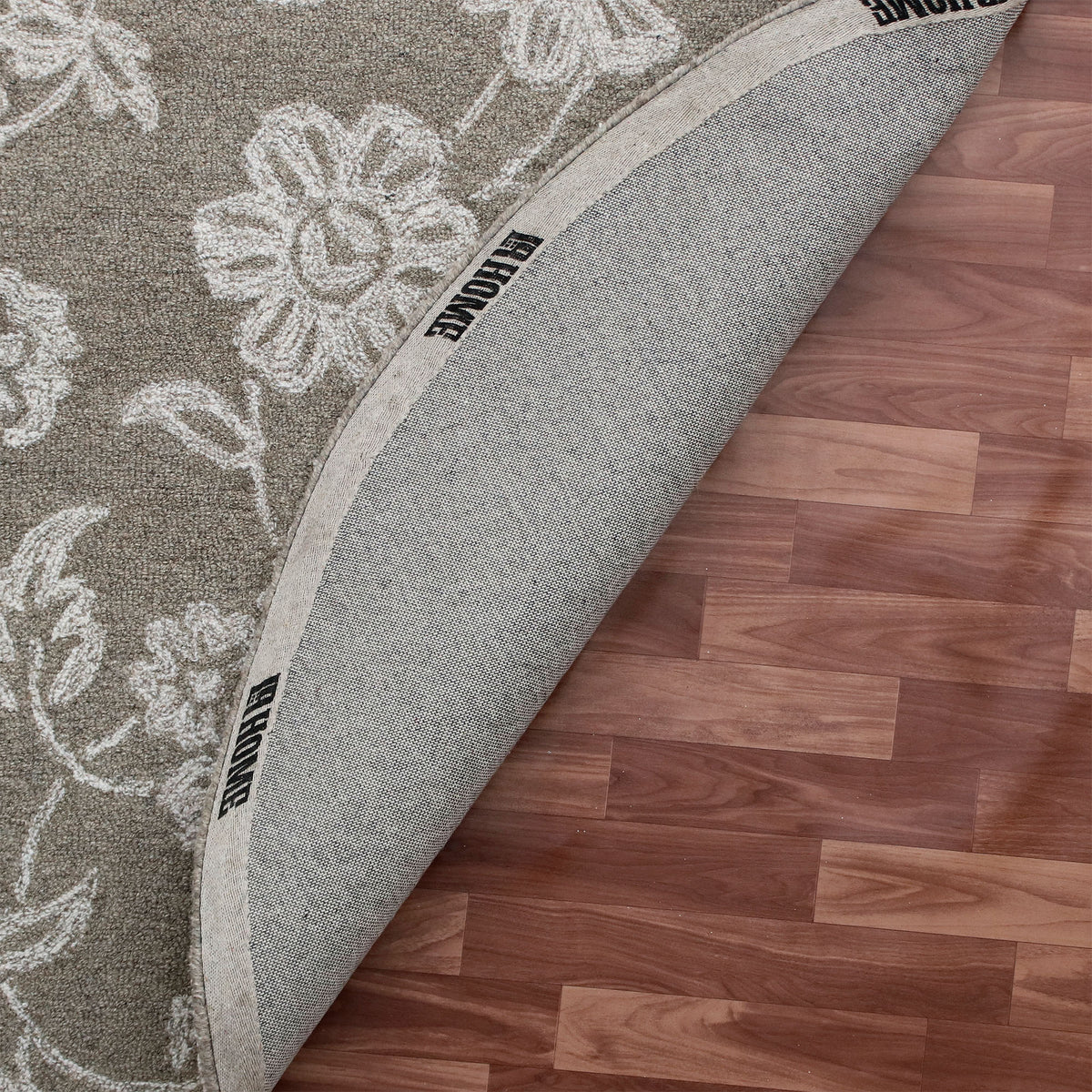 RugsA Gray/Ivory Floral Wool Round Rug - back view