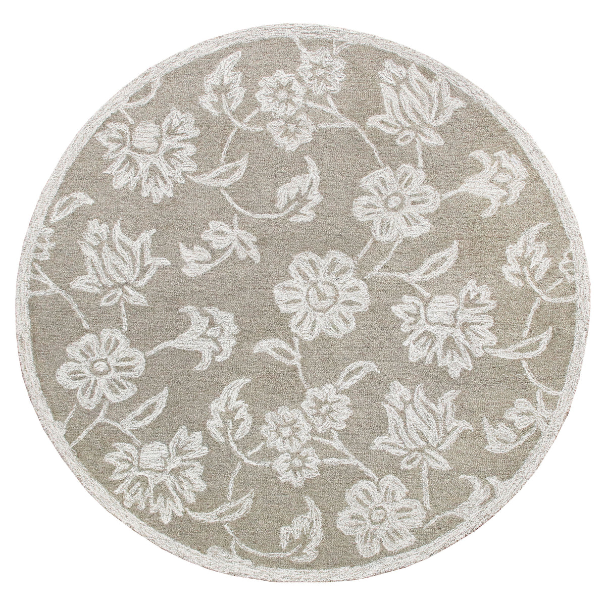 RugsA Gray/Ivory Floral Wool Round Rug - Silo view