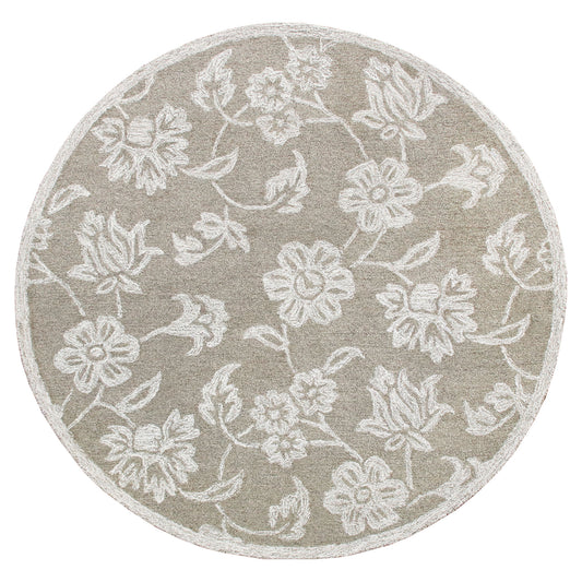 RugsA Gray/Ivory Floral Wool Round Rug - Silo view
