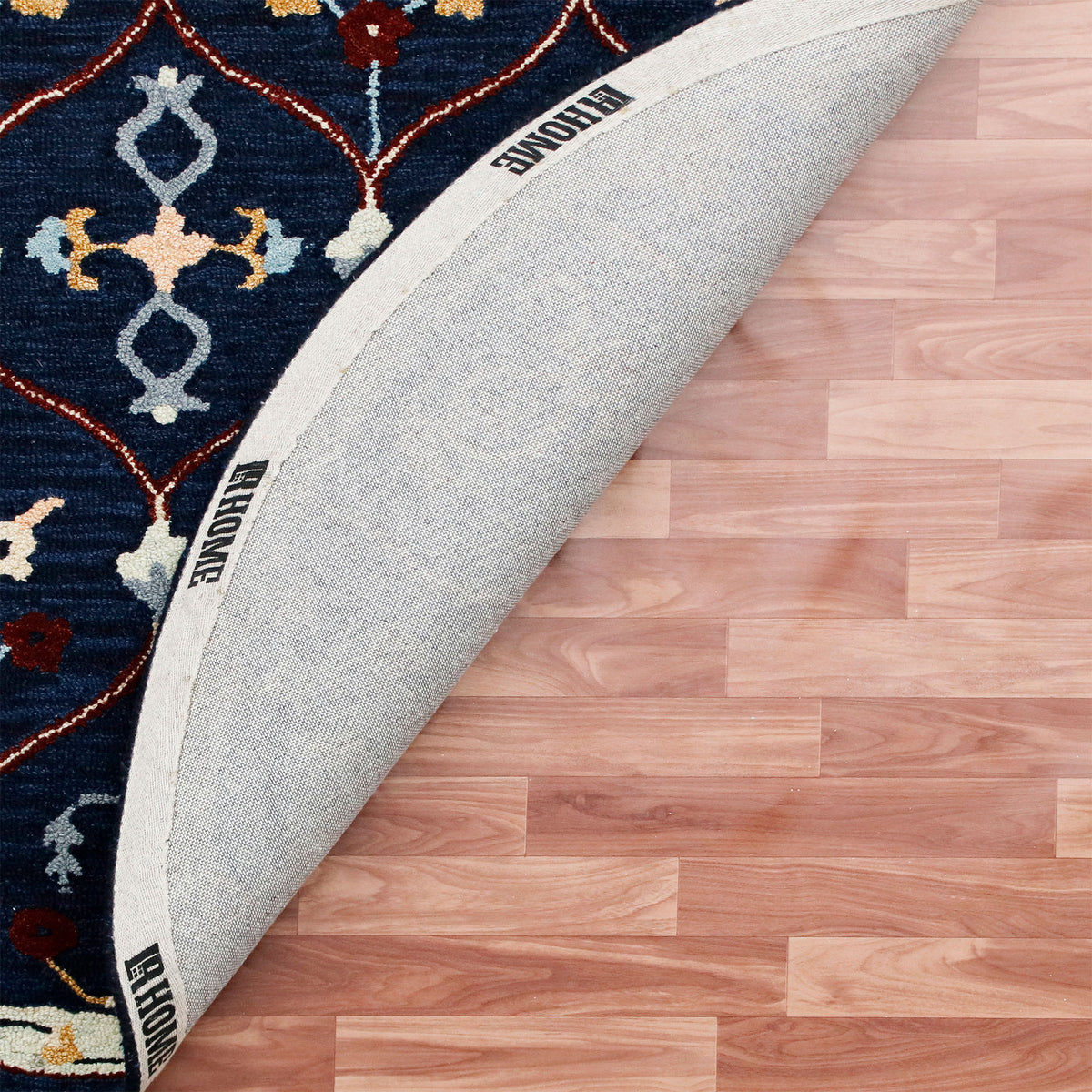 RugsA Navy/Red Trellis Wool Round Rug - back view