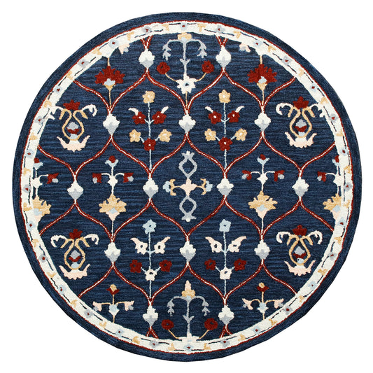 RugsA Navy/Red Trellis Wool Round Rug - Silo view