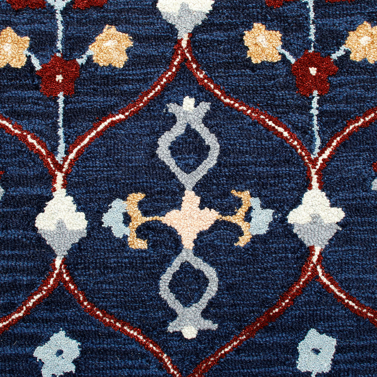RugsA Navy/Red Trellis Wool Round Rug - color swatch