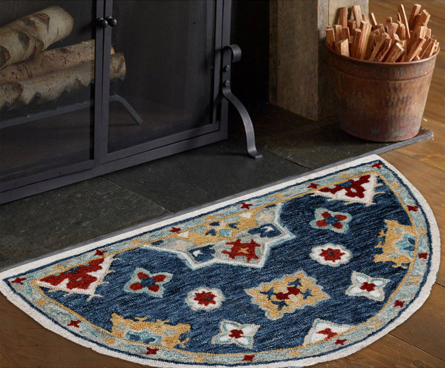 Rugs Ariel-22146 Farmhouse Hand-Tufted Blue/Multi Cotton Indoor Area Rug - LR Home