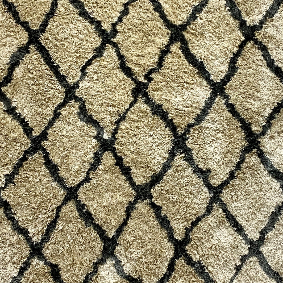 Cream and Charcoal Moroccan Geometric Shag Rug - lifestyle view
