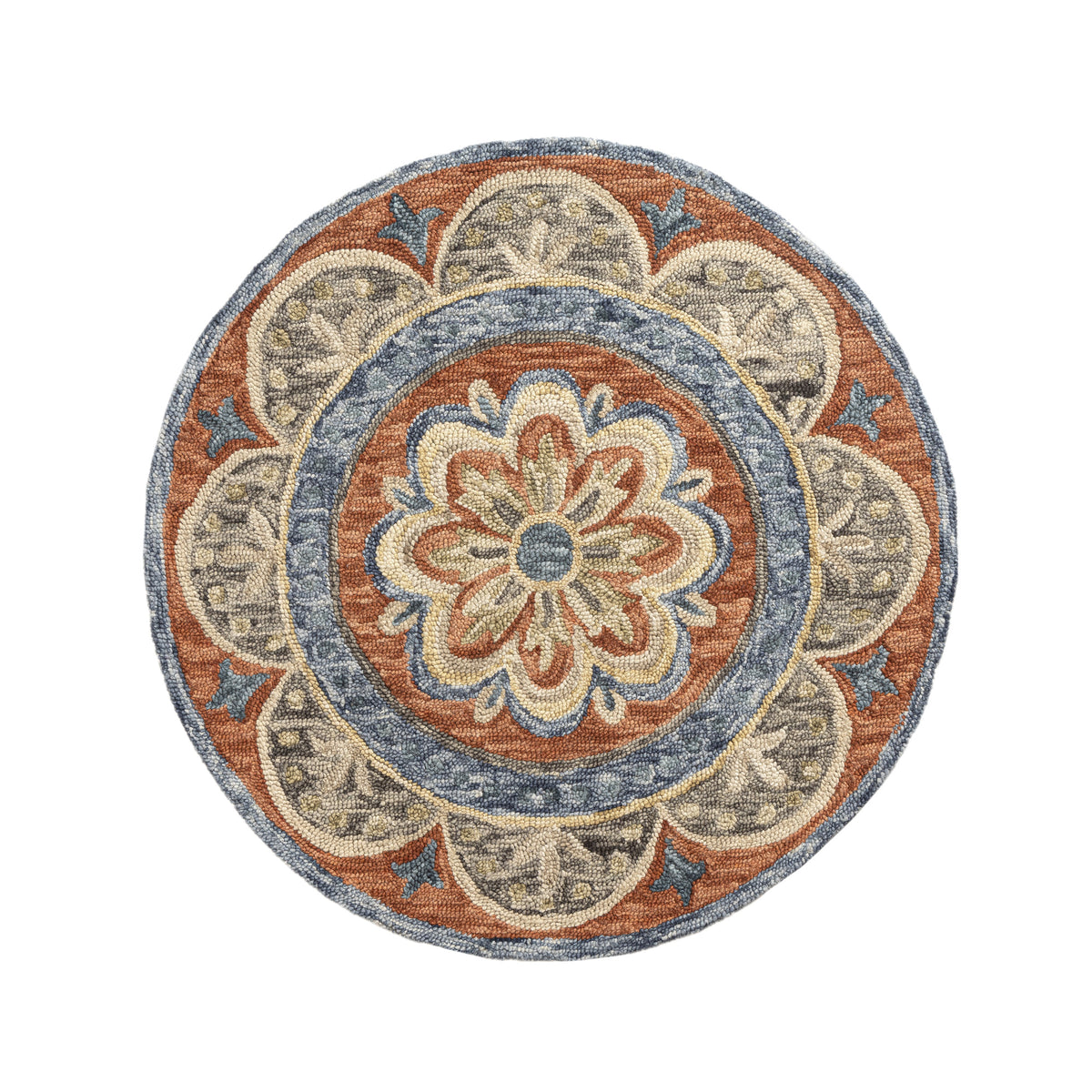 Rust Floral Farmhouse Hand-Woven Wool Indoor Area Rug - Silo view