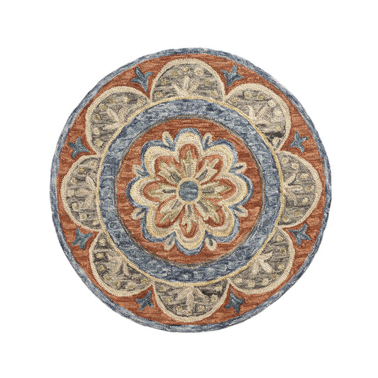 Rust Floral Farmhouse Hand-Woven Wool Indoor Area Rug - Silo view