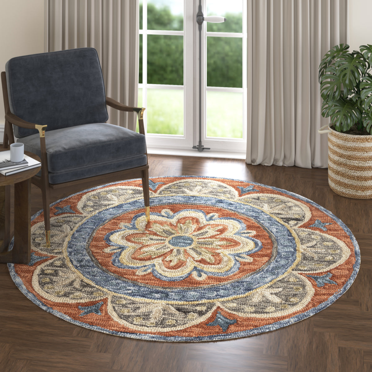 Rust Floral Farmhouse Hand-Woven Wool Indoor Area Rug - lifestyle view 2
