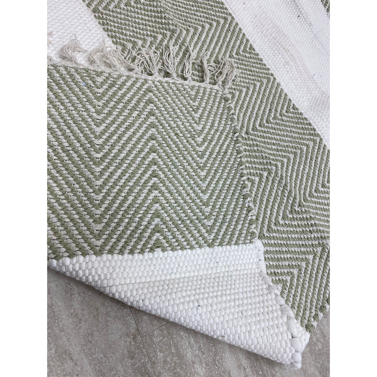 RugsA Olive Gray/Ivory Farmhouse Striped Wool Area Rug - back view