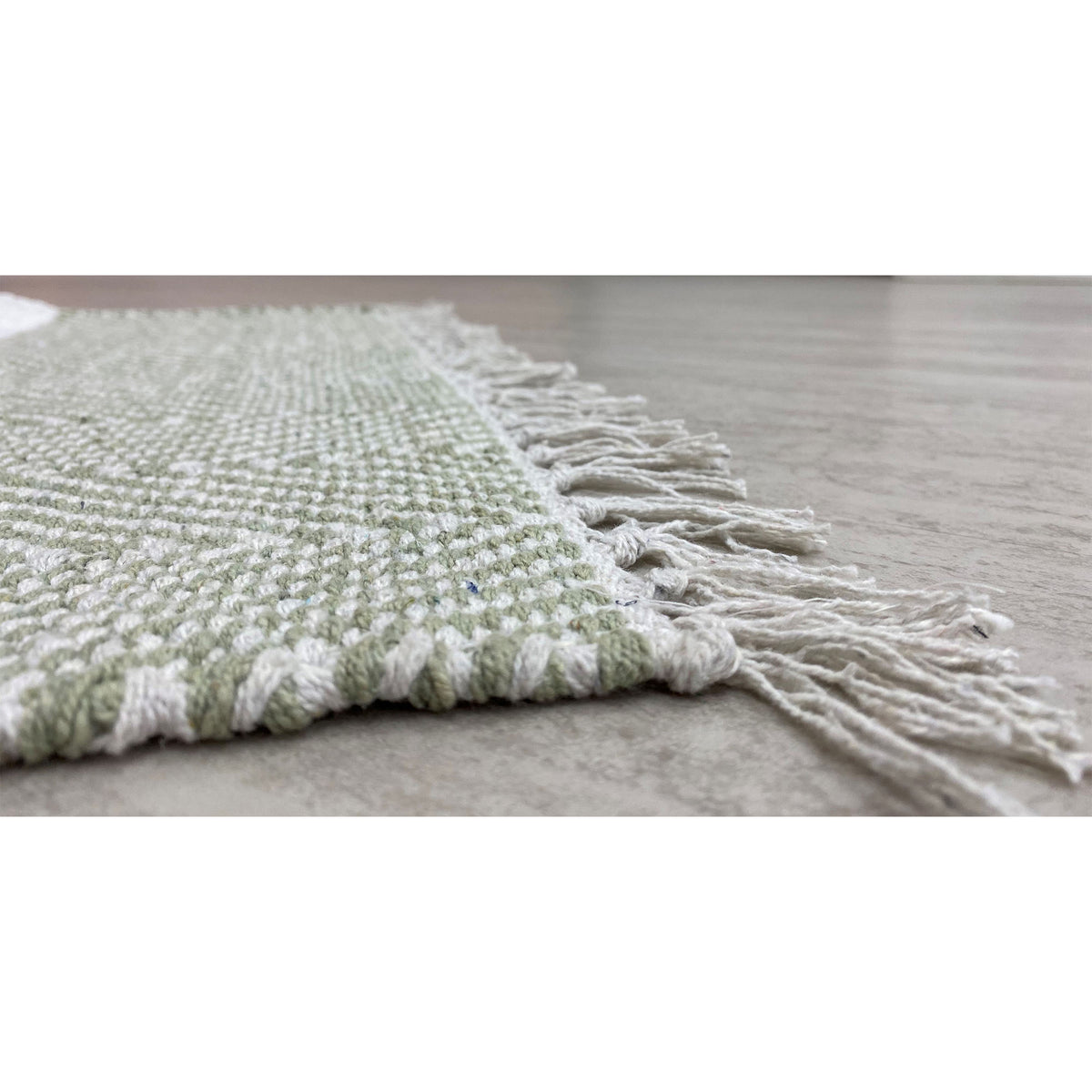 RugsA Olive Gray/Ivory Farmhouse Striped Wool Area Rug - corner view