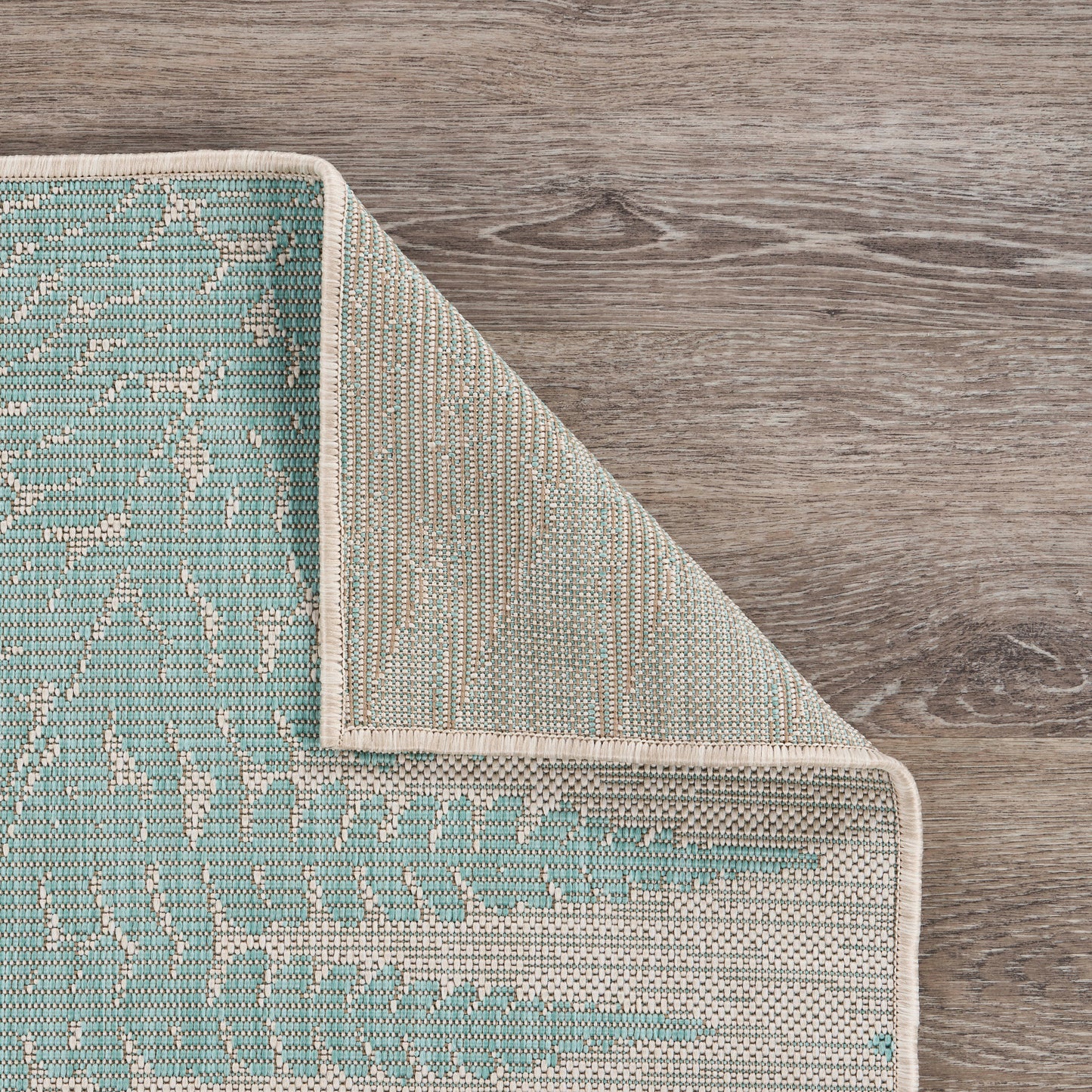 Sanibel-81649 Tropical Power-Loomed Teal/Cream Polypropylene Indoor/Outdoor Area Rug - LR Home