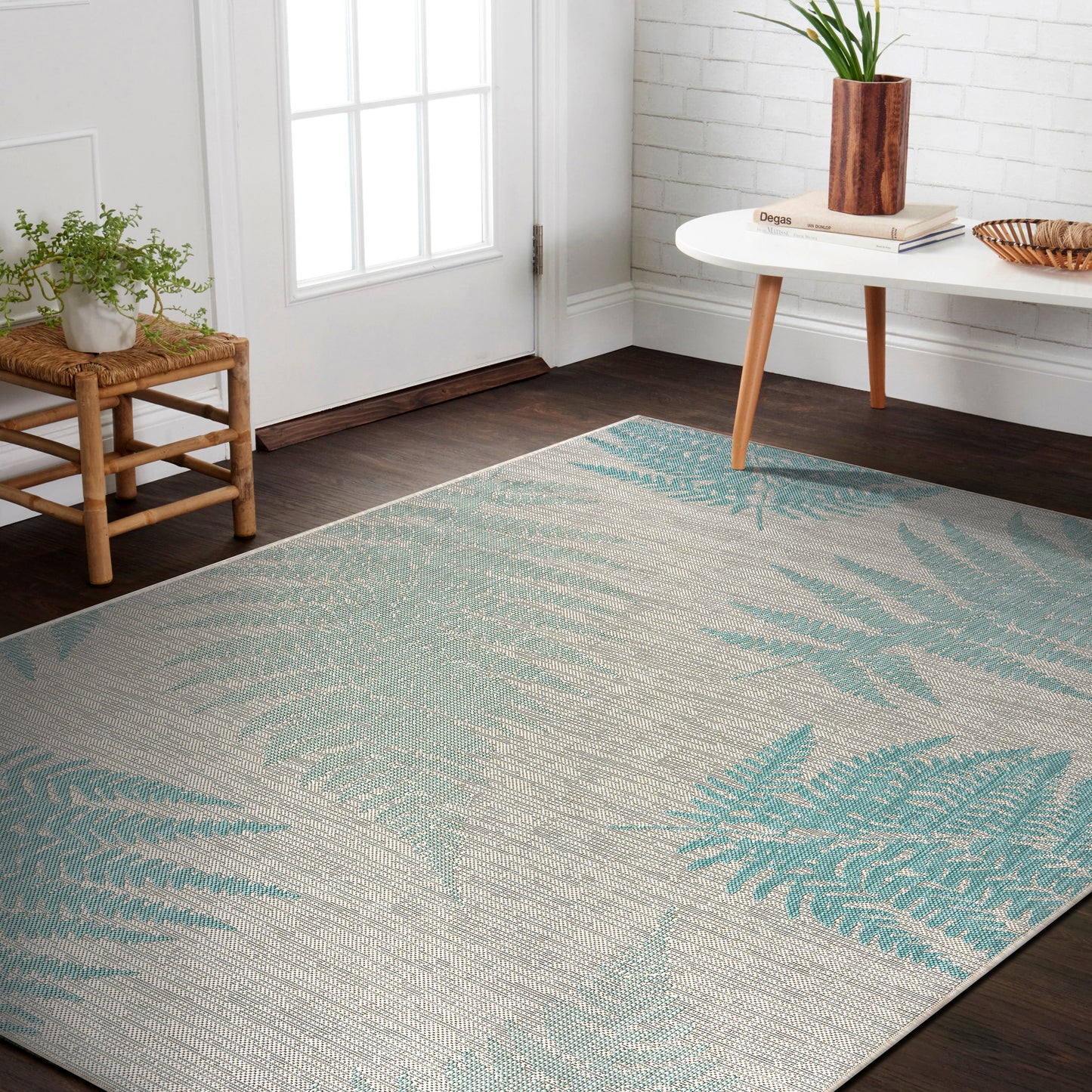 SANIB-81648 Tropical Machine Made Teal/Cream Poly Blend Indoor/Outdoor Area Rugs - LR Home