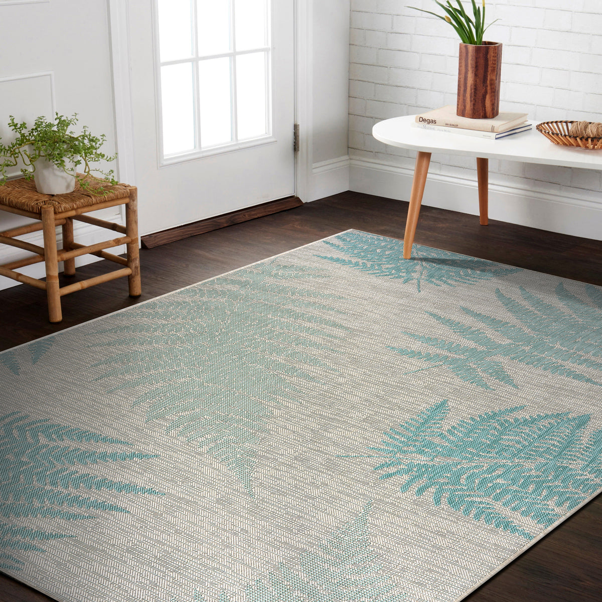 Teal Fallen Fern Indoor/Outdoor Rug - color swatch