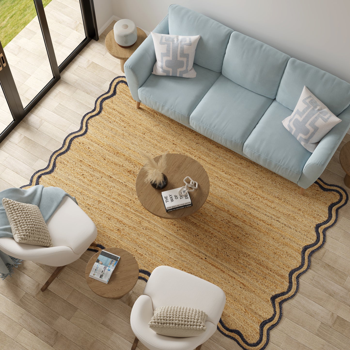 SCALP-82724 Farmhouse Hand-Braided Natural/Midnight Navy Jute Indoor Area Rugs - LR Home