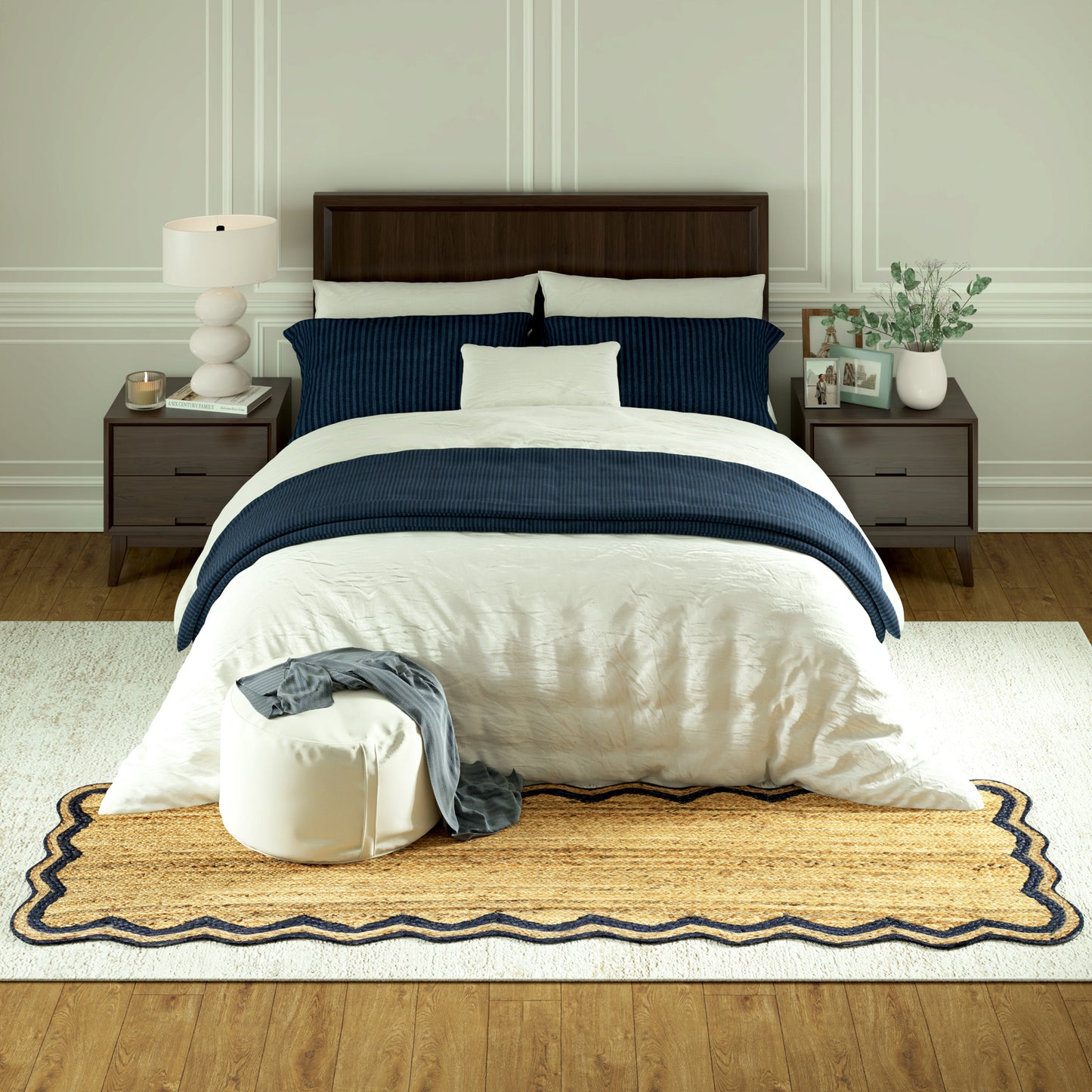 SCALP-82724 Farmhouse Hand-Braided Natural/Midnight Navy Jute Indoor Area Rugs - LR Home