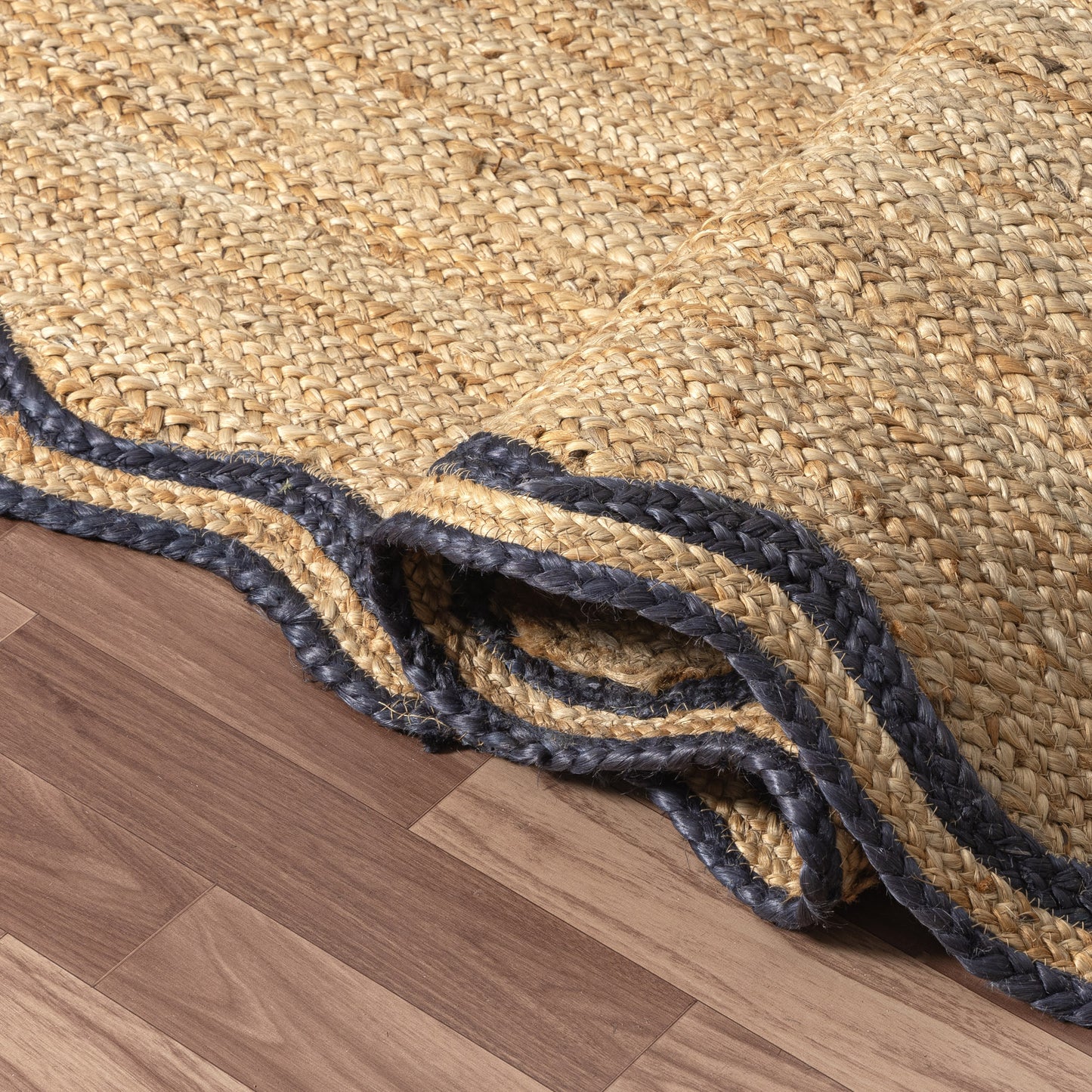 SCALP-82724 Farmhouse Hand-Braided Natural/Midnight Navy Jute Indoor Area Rugs - LR Home