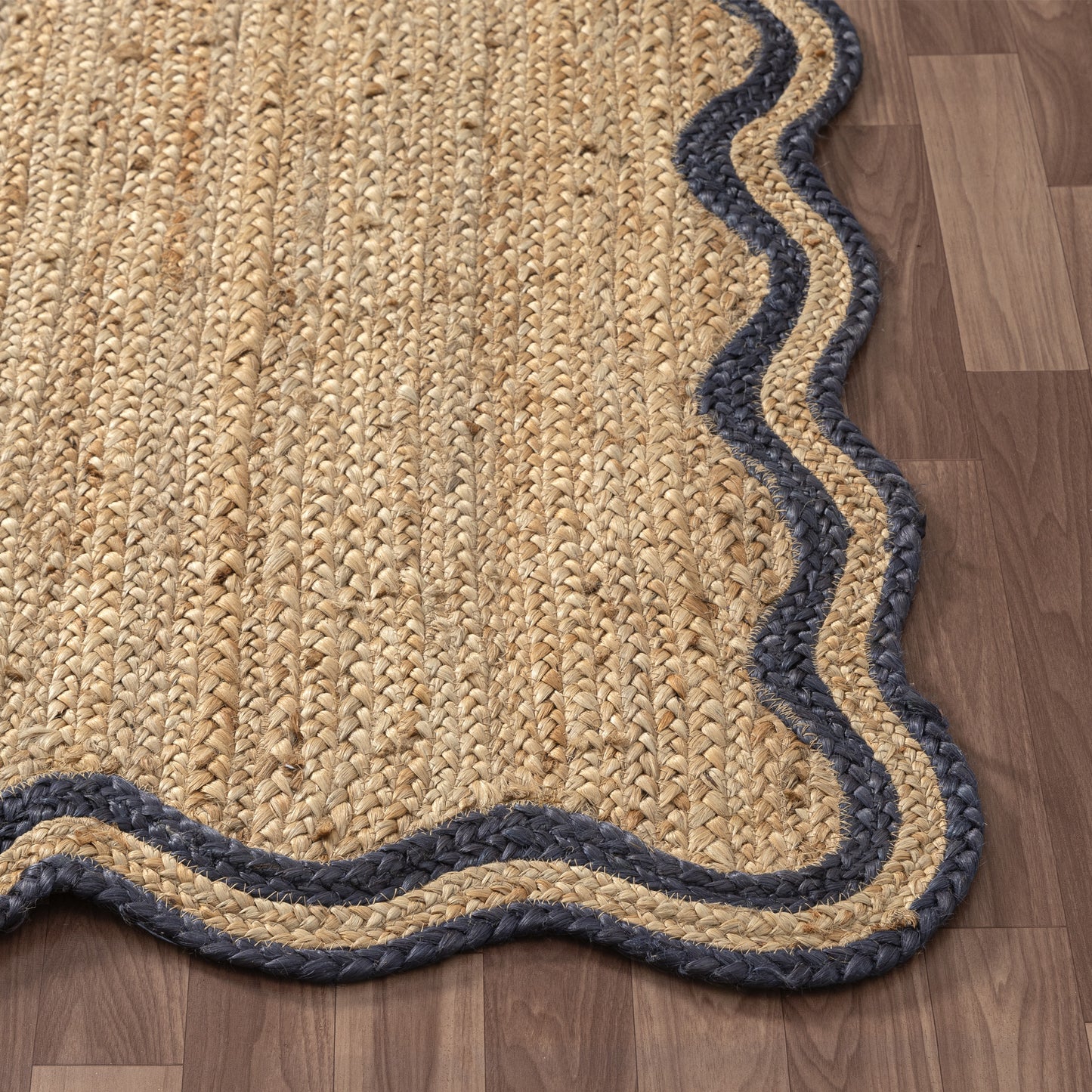 SCALP-82724 Farmhouse Hand-Braided Natural/Midnight Navy Jute Indoor Area Rugs - LR Home