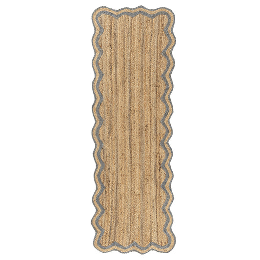 SCALP-82724 Farmhouse Hand-Braided Natural/Denim Jute Indoor Area Rugs - LR Home