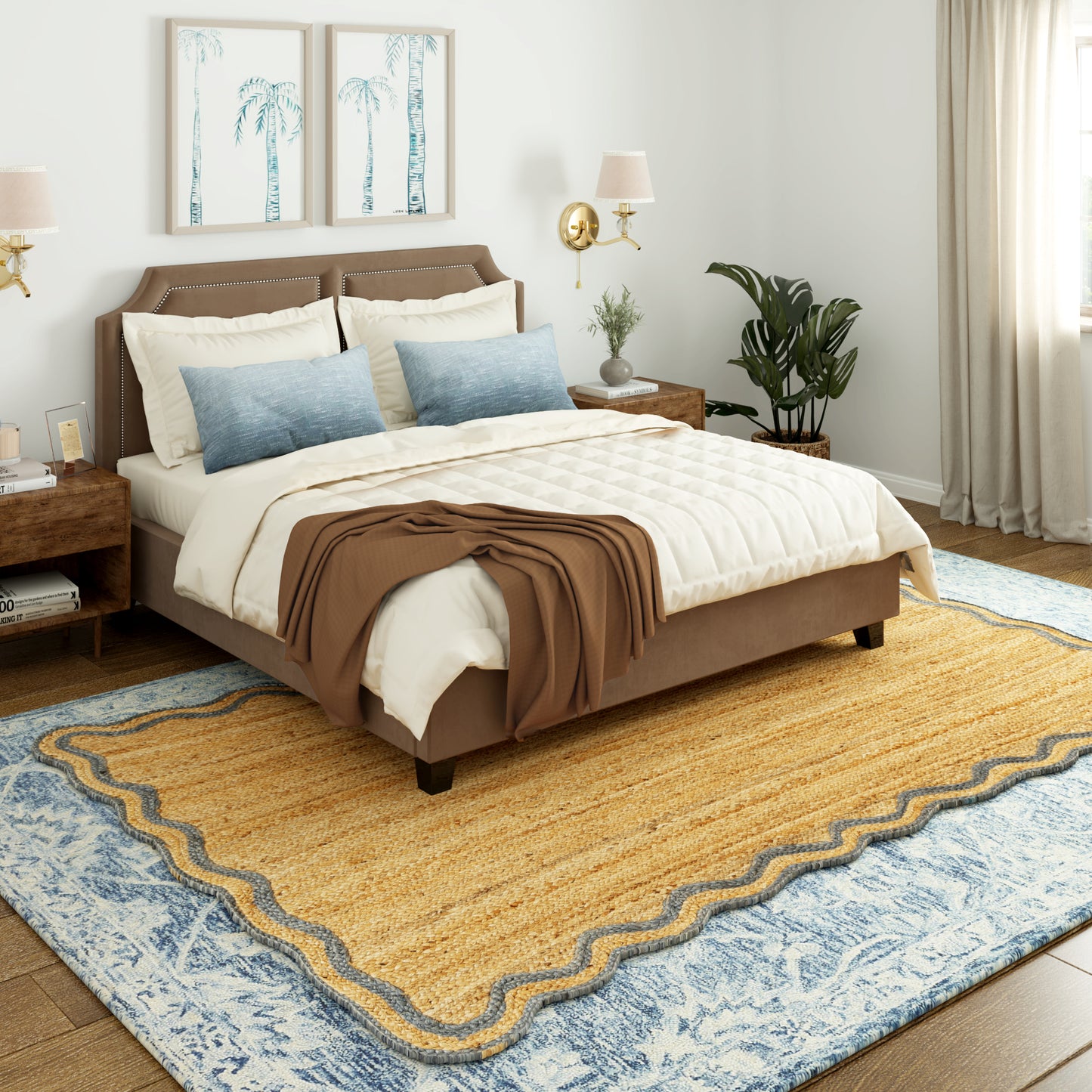 SCALP-82724 Farmhouse Hand-Braided Natural/Denim Jute Indoor Area Rugs - LR Home