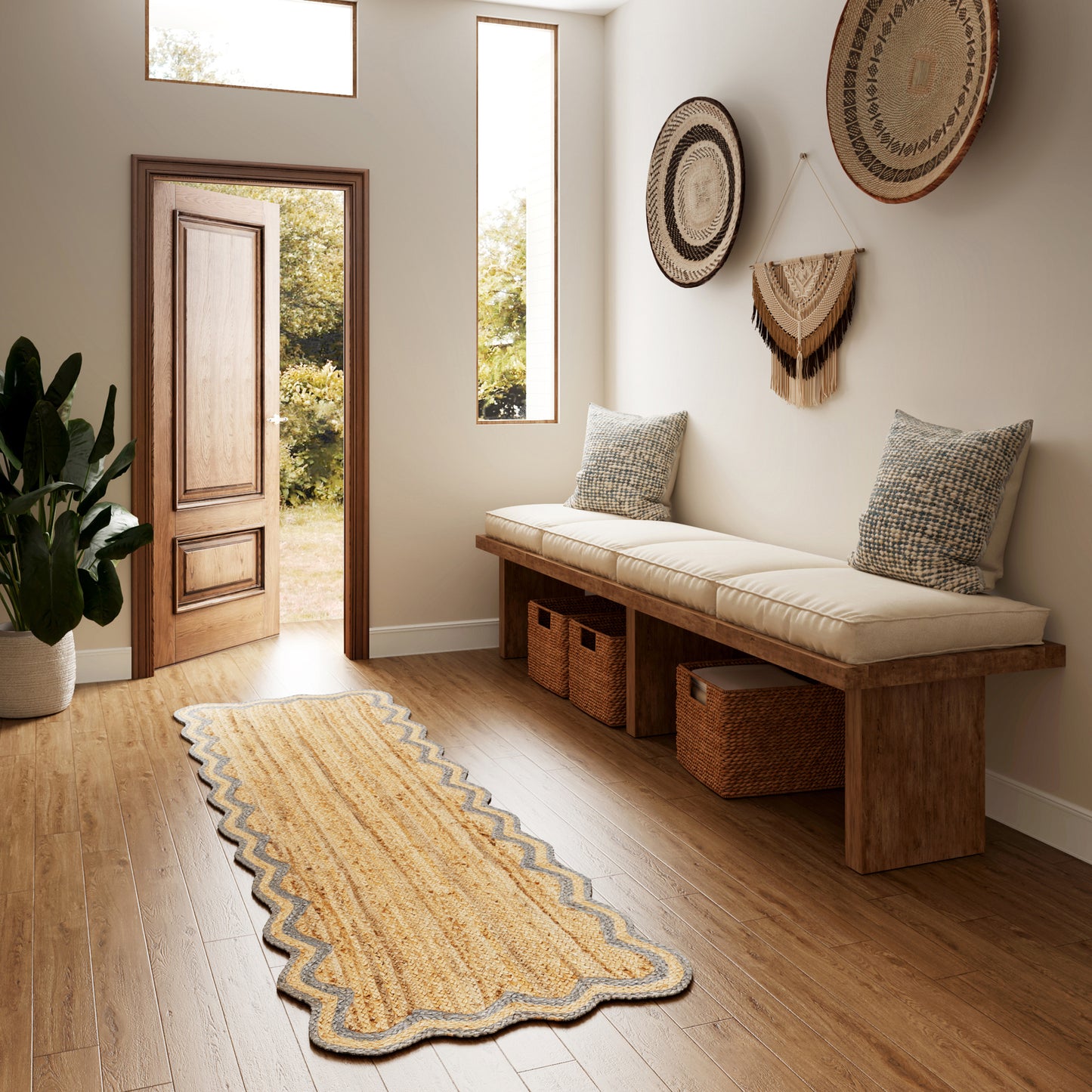 SCALP-82724 Farmhouse Hand-Braided Natural/Denim Jute Indoor Area Rugs - LR Home