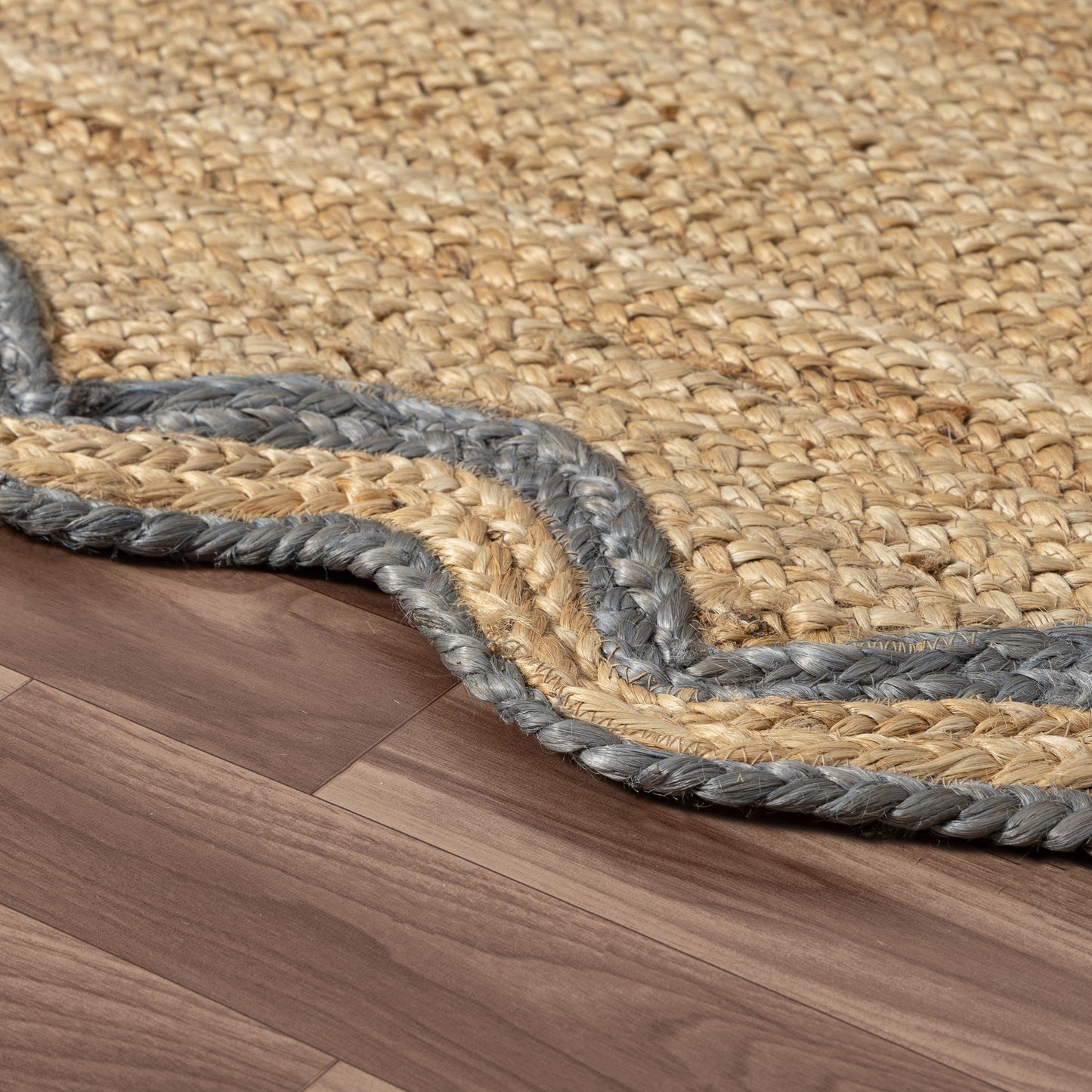 SCALP-82724 Farmhouse Hand-Braided Natural/Denim Jute Indoor Area Rugs - LR Home