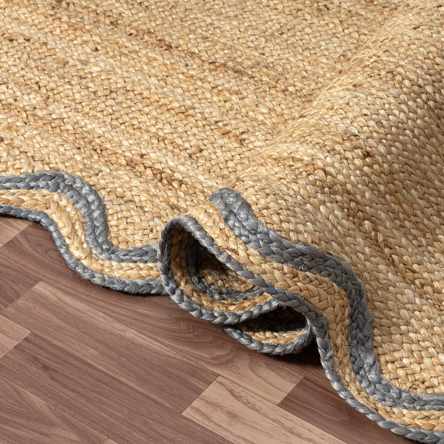 SCALP-82724 Farmhouse Hand-Braided Natural/Denim Jute Indoor Area Rugs - LR Home