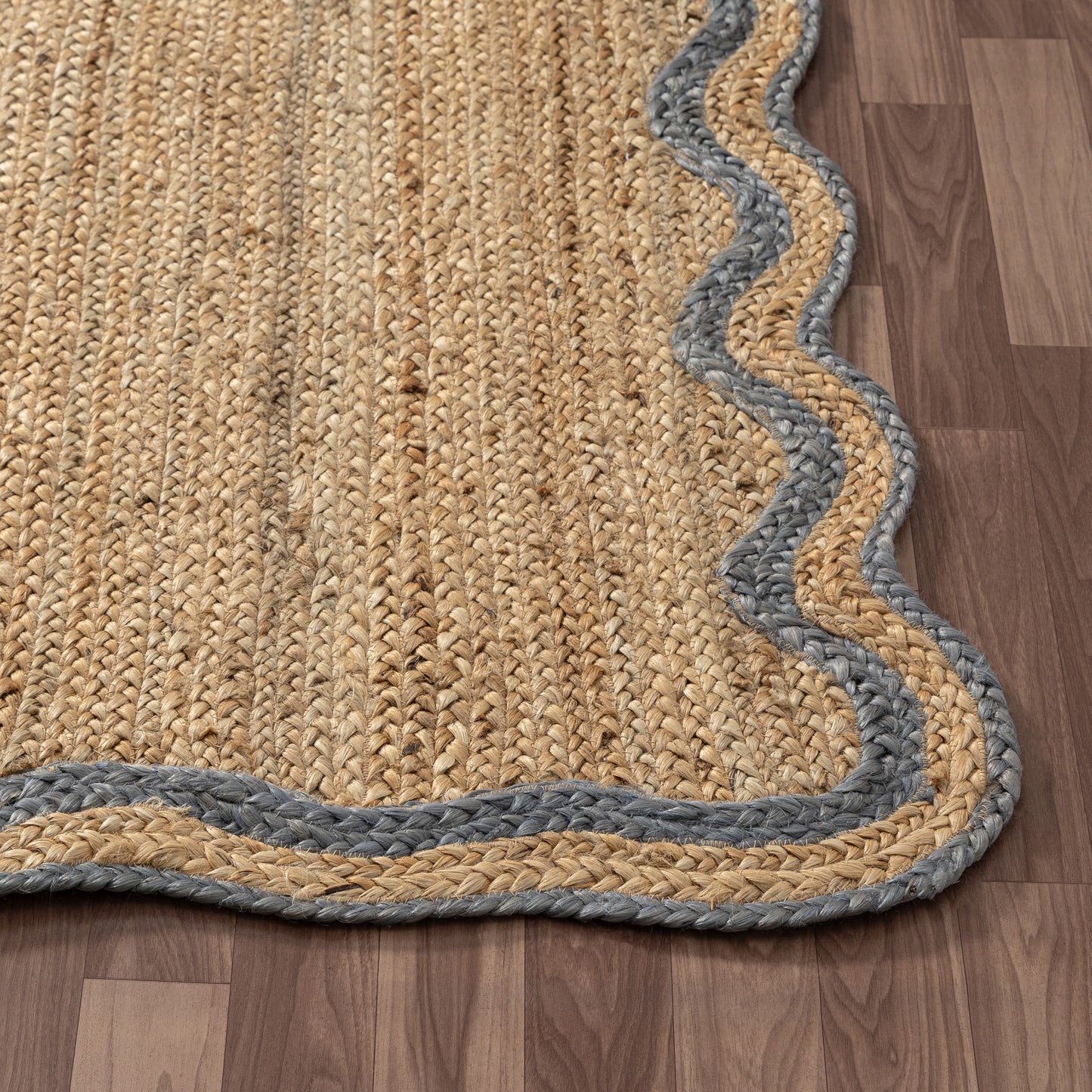 SCALP-82724 Farmhouse Hand-Braided Natural/Denim Jute Indoor Area Rugs - LR Home