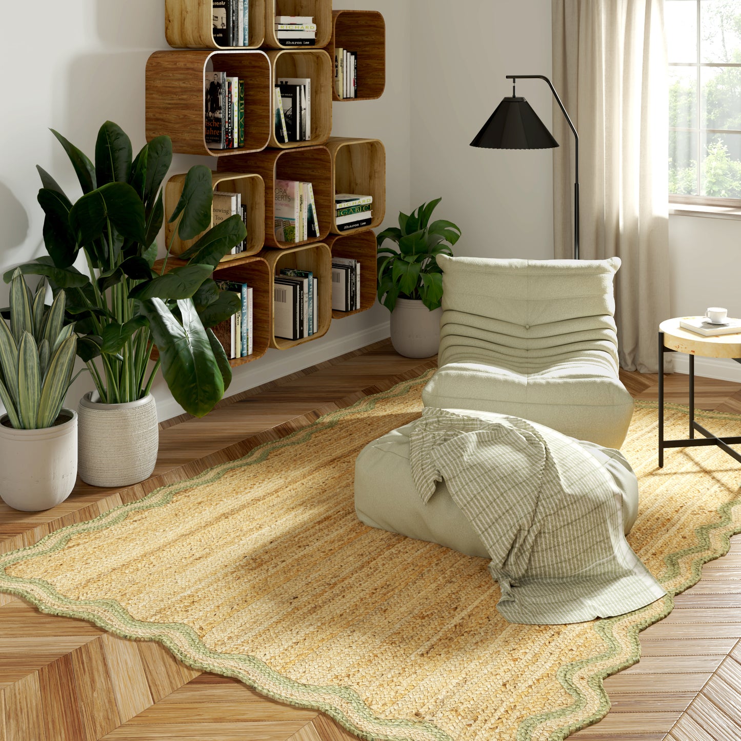 SCALP-82724 Farmhouse Hand-Braided Natural/Sage Jute Indoor Area Rugs - LR Home