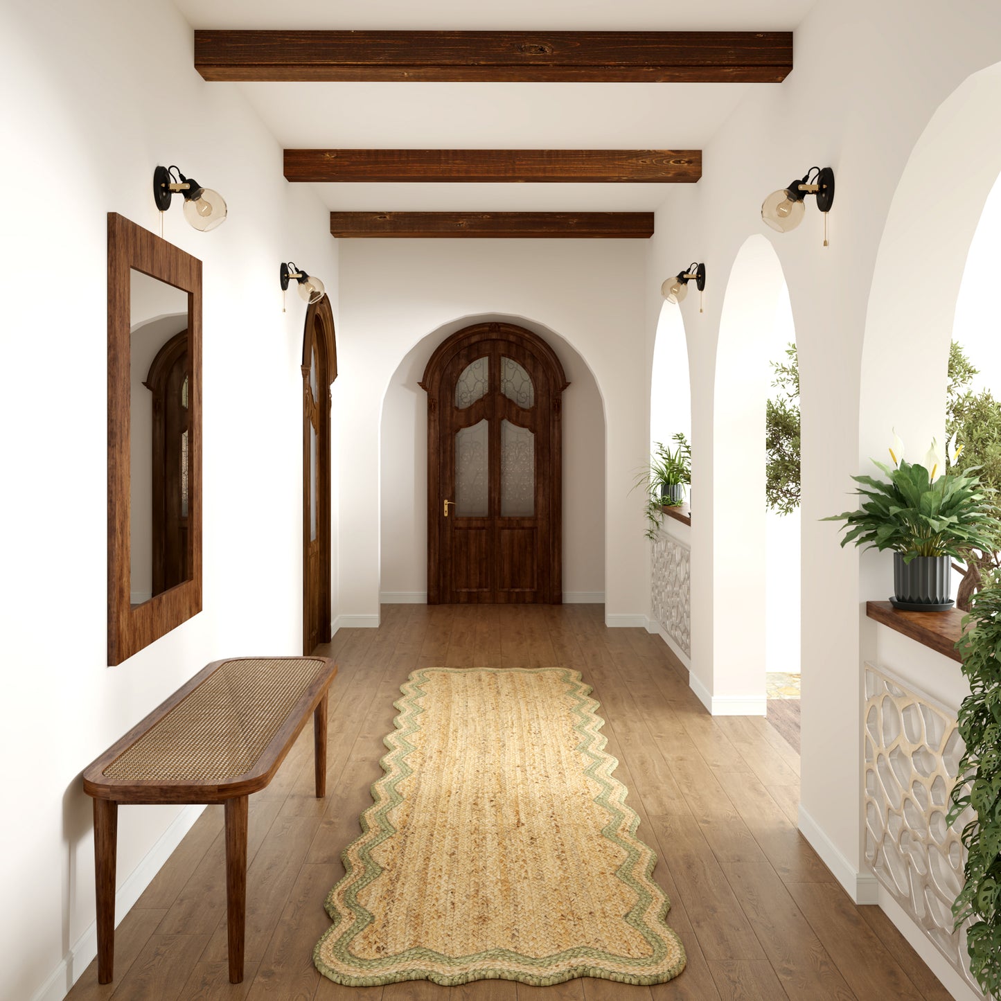 SCALP-82724 Farmhouse Hand-Braided Natural/Sage Jute Indoor Area Rugs - LR Home