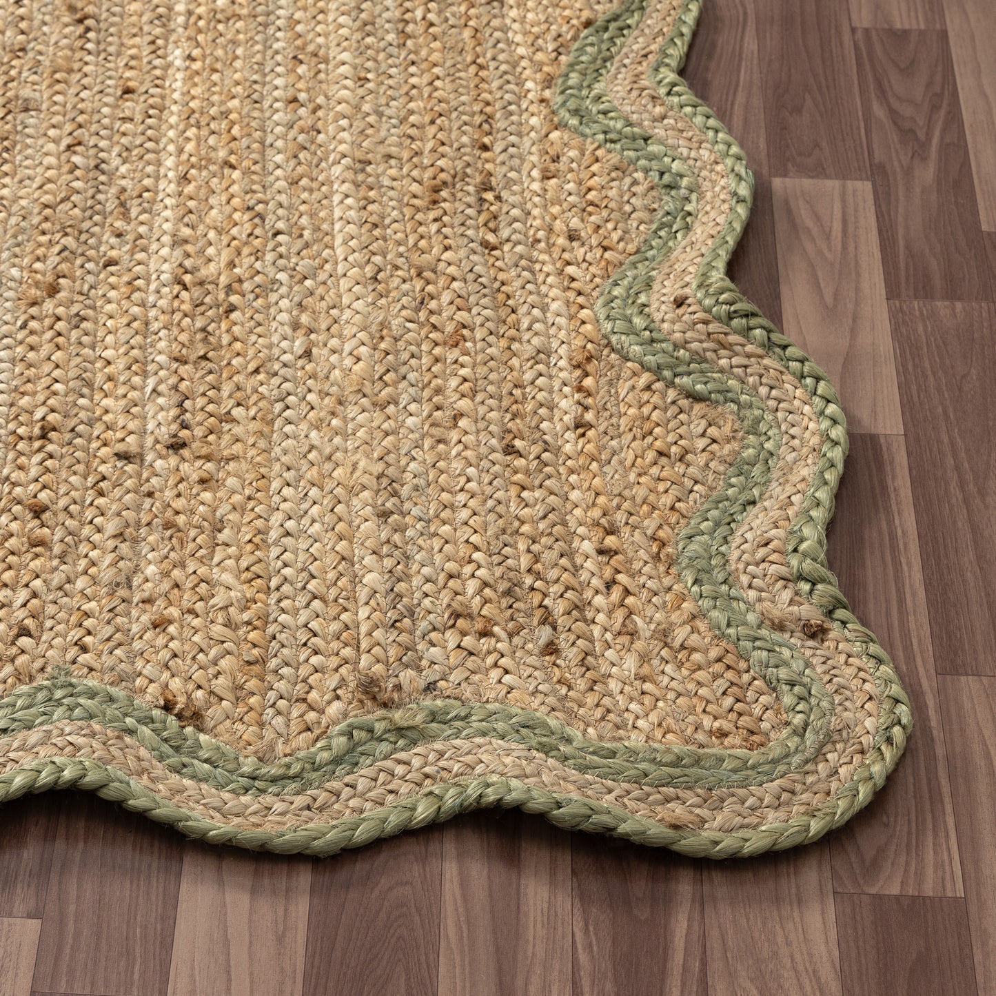 SCALP-82724 Farmhouse Hand-Braided Natural/Sage Jute Indoor Area Rugs - LR Home