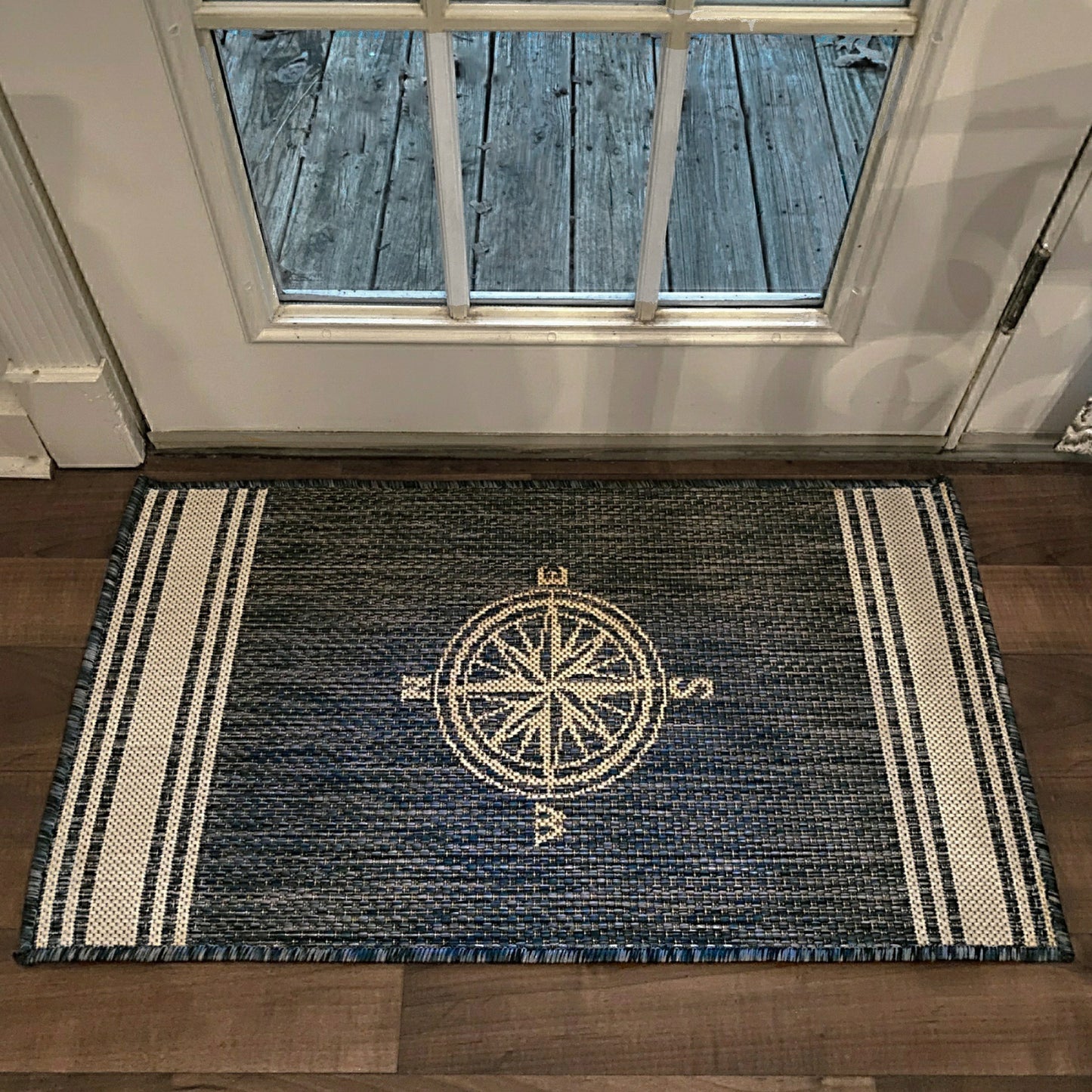 Seaside-81871 Nautical Power-Loomed Navy/White Polypropylene Indoor/Outdoor Area Rug - LR Home