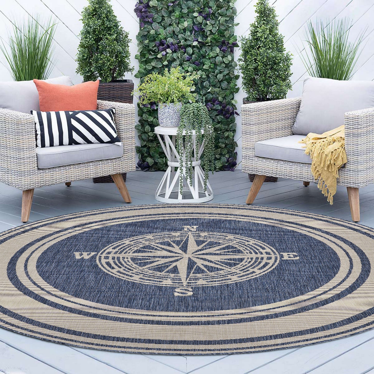 SEADE-81871 Modern/Contemporary Machine Made Navy/White Poly Blend Indoor/Outdoor Area Rugs - LR Home