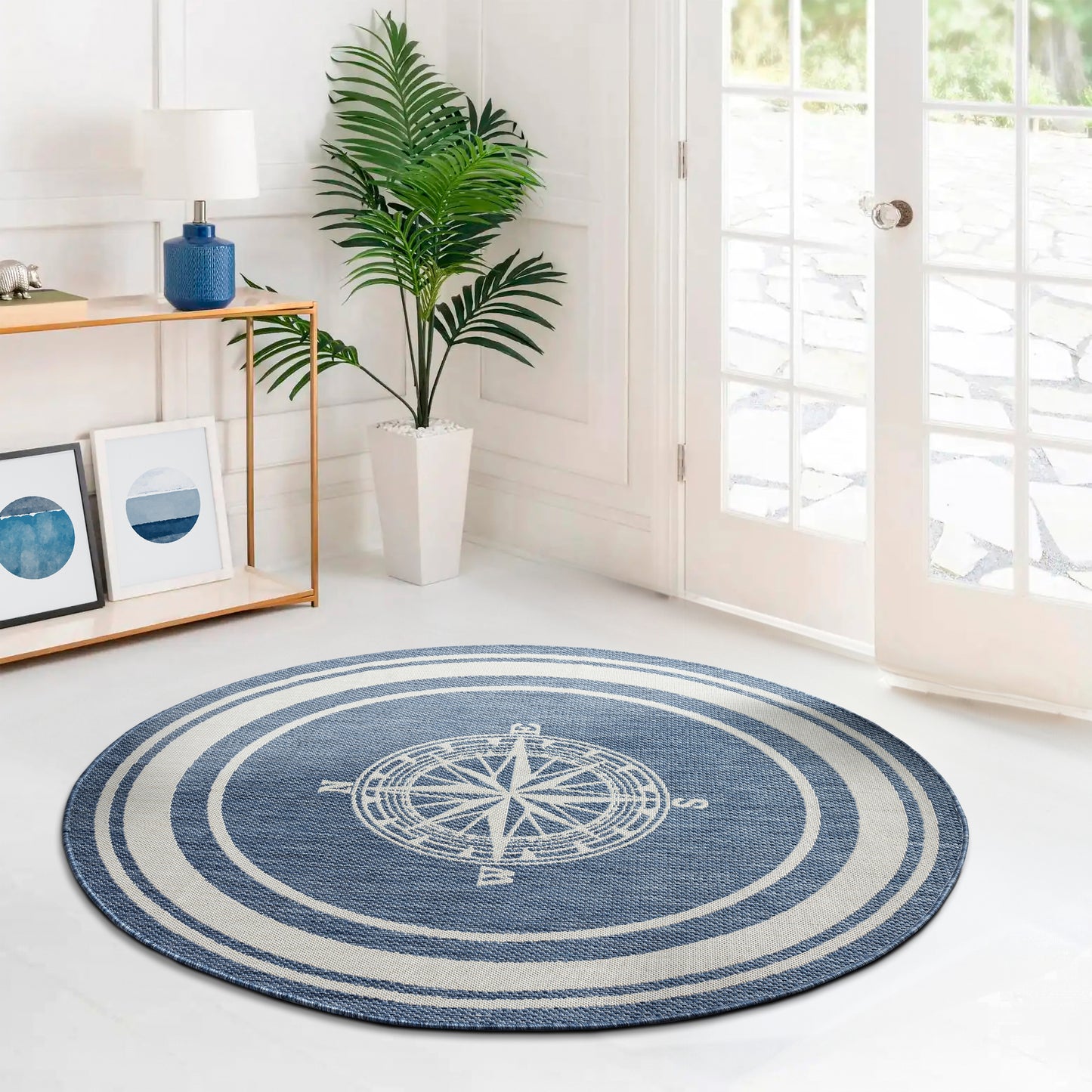SEADE-81871 Modern/Contemporary Machine Made Navy/White Poly Blend Indoor/Outdoor Area Rugs - LR Home