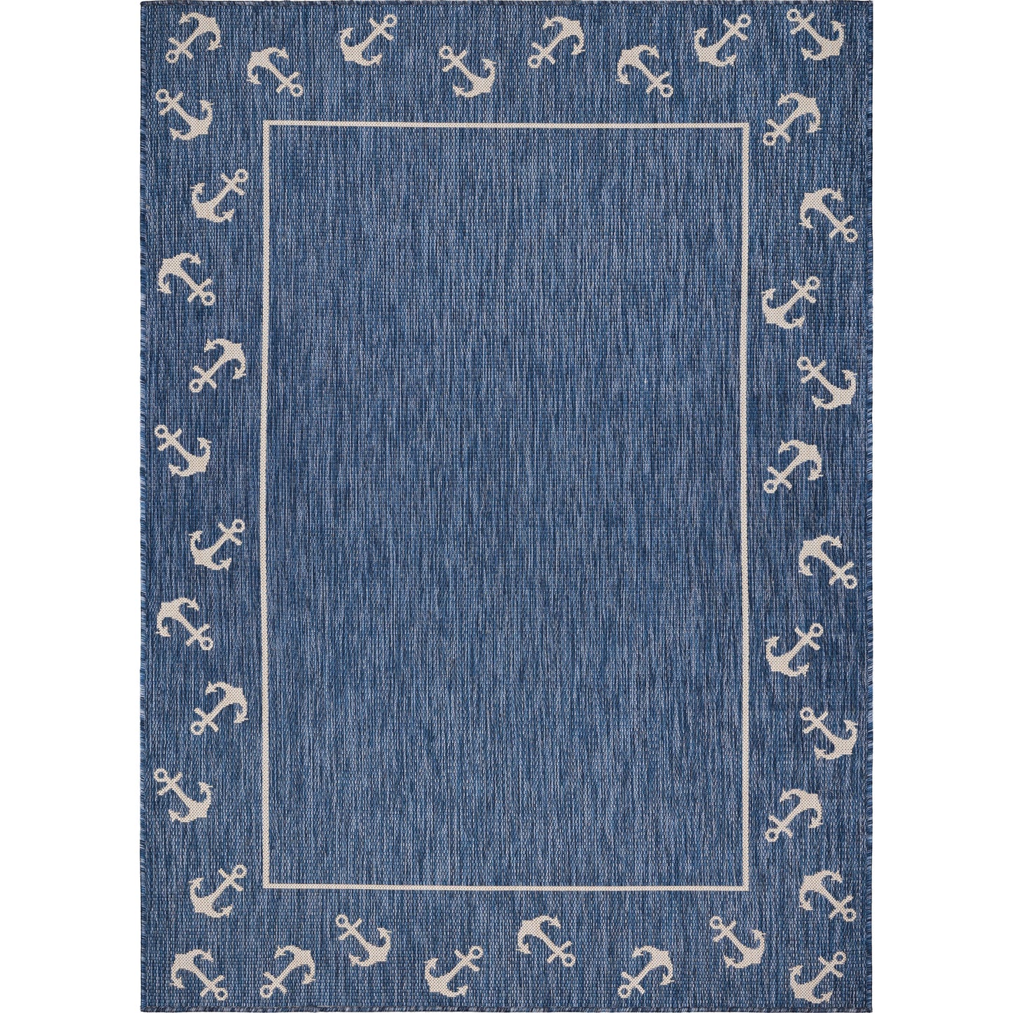 Seaside-81872 Nautical Power-Loomed Navy/White Polypropylene Indoor/Outdoor Area Rug - LR Home